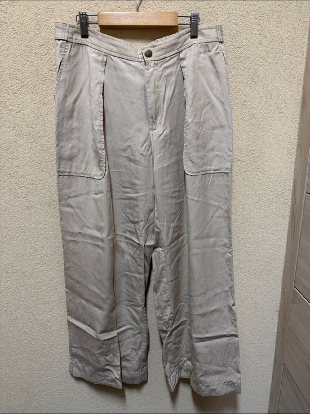 Banana Republic Cream Tencel Lyocell Wide-Leg Pants Pleated Front #005
